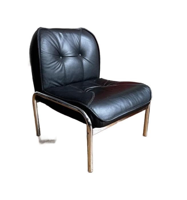 Armchair Eurochair, black leather, chrome steel, by H. Eichenberger, Switzerland, 1980s.