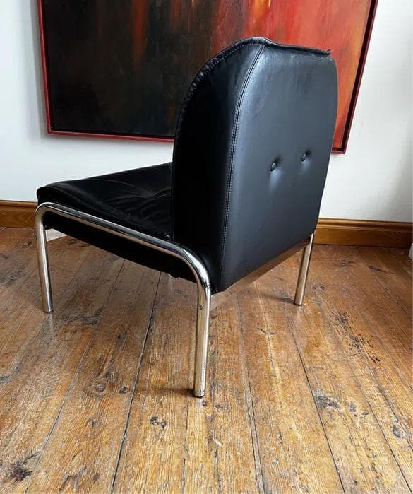 Armchair Eurochair, black leather, chrome steel, by H. Eichenberger, Switzerland, 1980s. - 298604