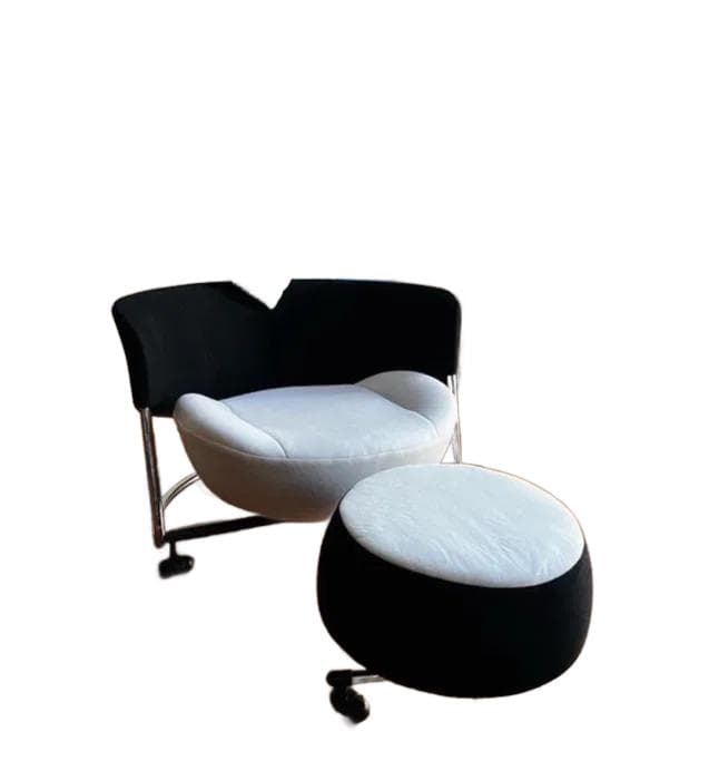 Armchair with Ottoman Girotonda, black white fabric, metal, by F. Binfaré, Cassina, Italy, 1990s. - DIMENSION