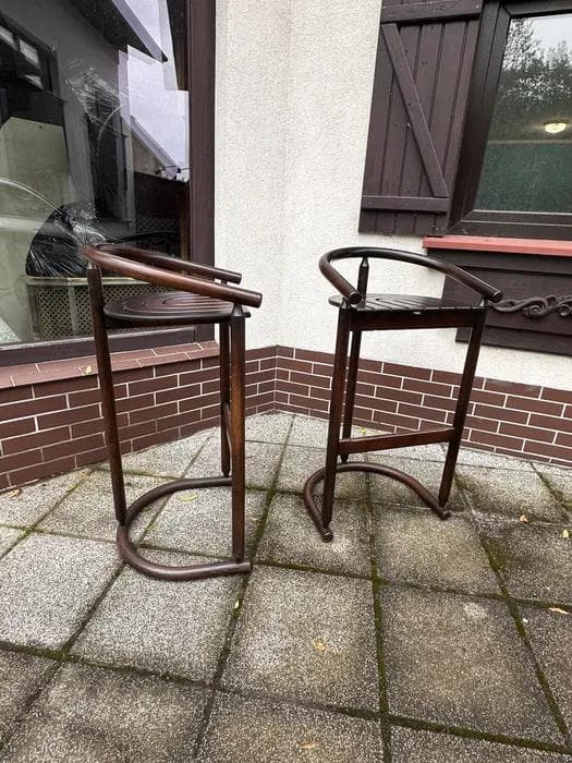 Bar Stool Rainbow, brown wood, Allmilmö, Germany, 1980s. - 298595