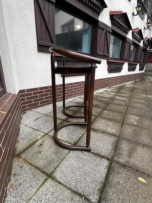Bar Stool Rainbow, brown wood, Allmilmö, Germany, 1980s. - 298592