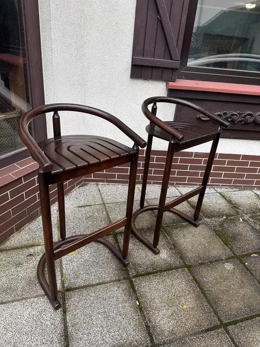 Bar Stool Rainbow, brown wood, Allmilmö, Germany, 1980s. - 298593