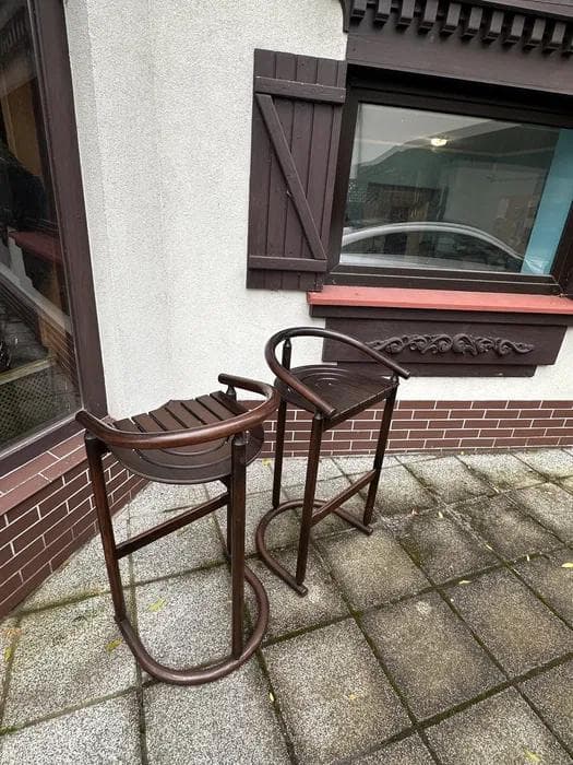 Bar Stool Rainbow, brown wood, Allmilmö, Germany, 1980s. - 298594