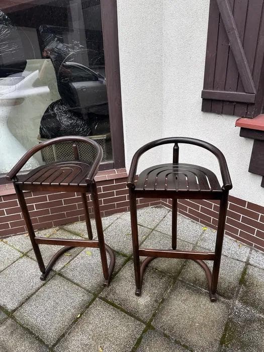 Bar Stool Rainbow, brown wood, Allmilmö, Germany, 1980s. - 298591