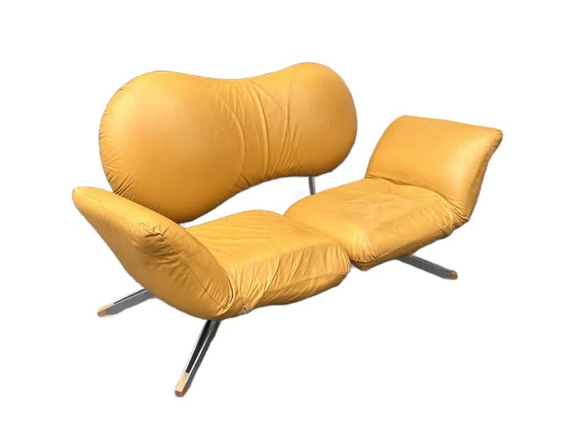 Sofa Arnold, yellow, leather, metal, wood, Italy, 1980s.