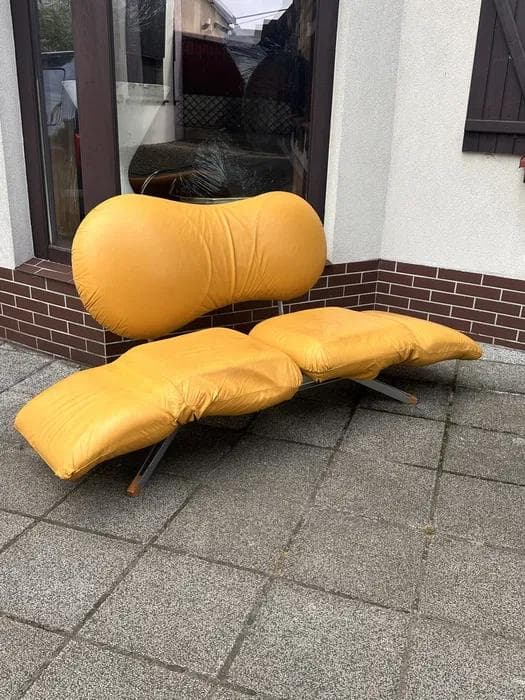 Sofa Arnold, yellow, leather, metal, wood, Italy, 1980s. - 298654