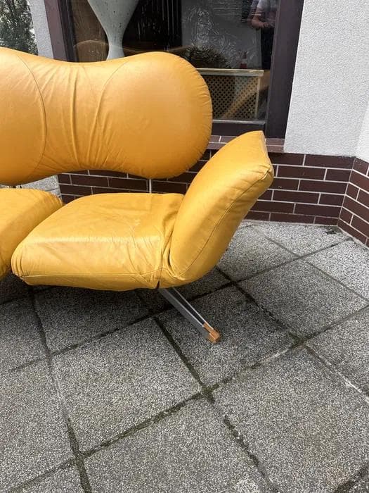 Sofa Arnold, yellow, leather, metal, wood, Italy, 1980s. - 298653