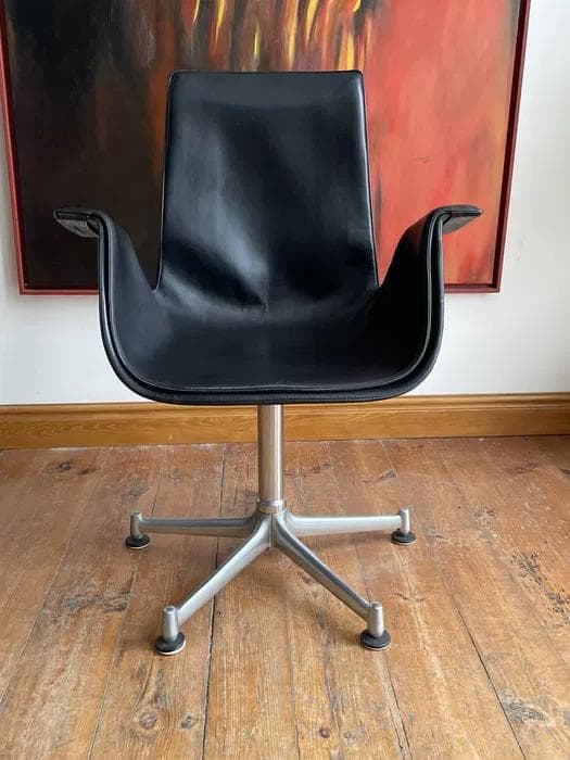 Desk Chair FK6727, black leather, silver aluminium, by P. Fabricius & J. Kastholm, Kill International, Germany, 1960s. - 298617