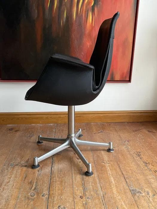 Desk Chair FK6727, black leather, silver aluminium, by P. Fabricius & J. Kastholm, Kill International, Germany, 1960s. - 298616