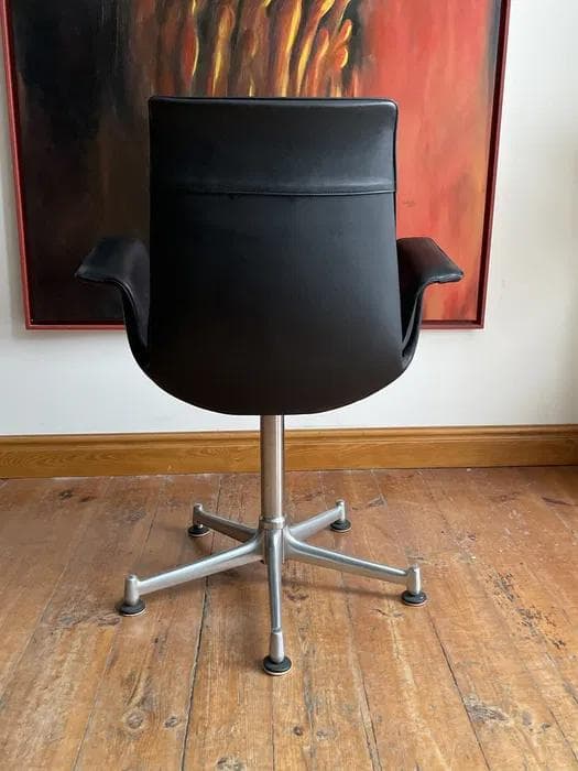 Desk Chair FK6727, black leather, silver aluminium, by P. Fabricius & J. Kastholm, Kill International, Germany, 1960s. - 298611