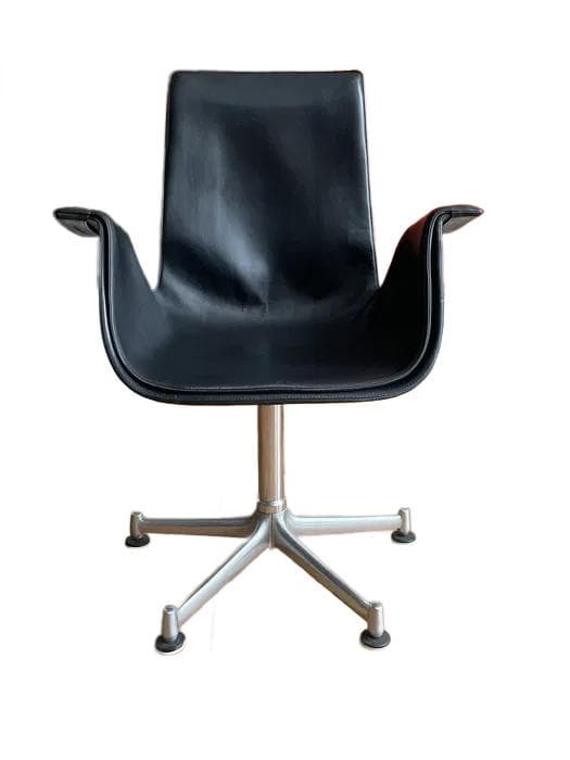 Desk Chair FK6727, black leather, silver aluminium, by P. Fabricius & J. Kastholm, Kill International, Germany, 1960s. - DIMENSION