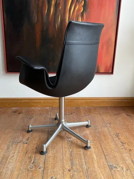 Desk Chair FK6727, black leather, silver aluminium, by P. Fabricius & J. Kastholm, Kill International, Germany, 1960s. - 298614