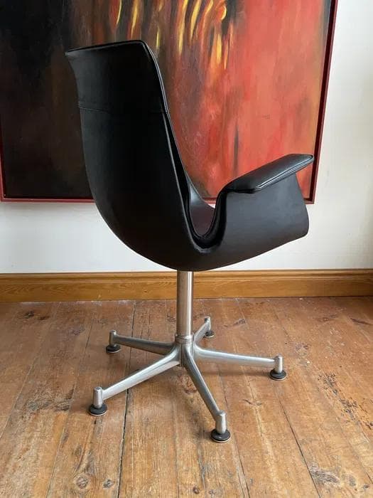 Desk Chair FK6727, black leather, silver aluminium, by P. Fabricius & J. Kastholm, Kill International, Germany, 1960s. - 298615
