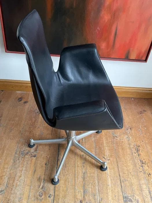 Desk Chair FK6727, black leather, silver aluminium, by P. Fabricius & J. Kastholm, Kill International, Germany, 1960s. - 298613
