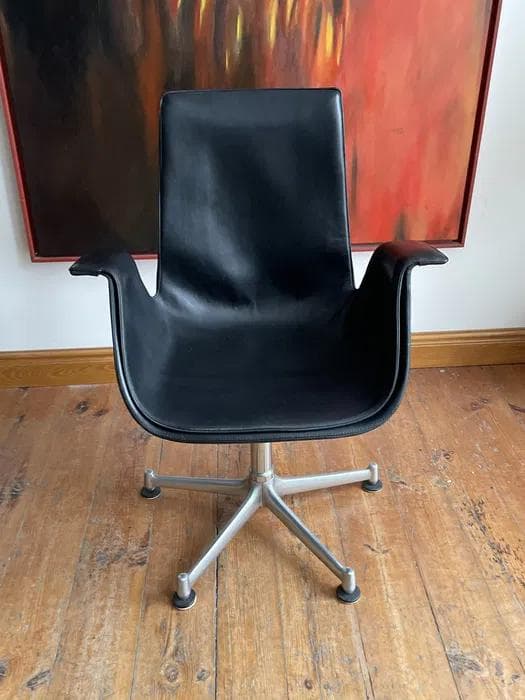 Desk Chair FK6727, black leather, silver aluminium, by P. Fabricius & J. Kastholm, Kill International, Germany, 1960s. - 298612