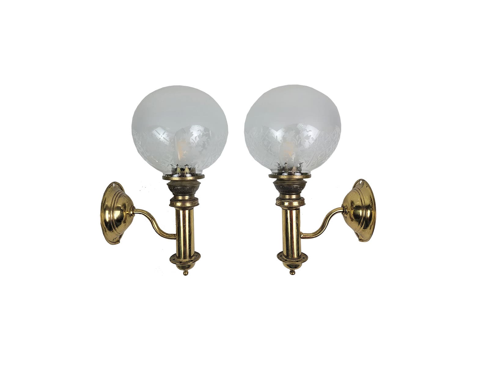 Pair of Wall Sconces H.H. Metal, gold brass, white glass, Sweden, 1950s. - 298692