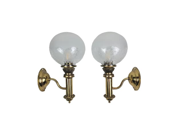 Pair of Wall Sconces H.H. Metal, gold brass, white glass, Sweden, 1950s. - DIMENSION