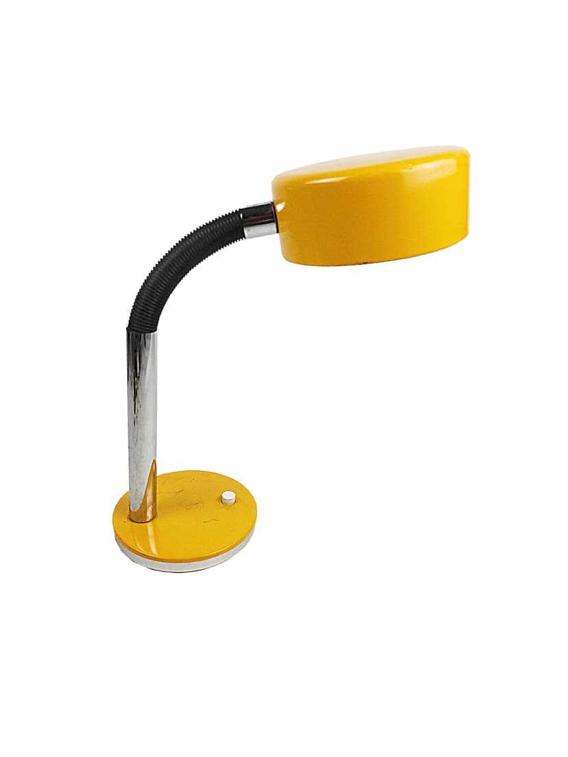 Desk Lamp Alda, yellow, chrome metal, black plastic, Sweden, 1970s.