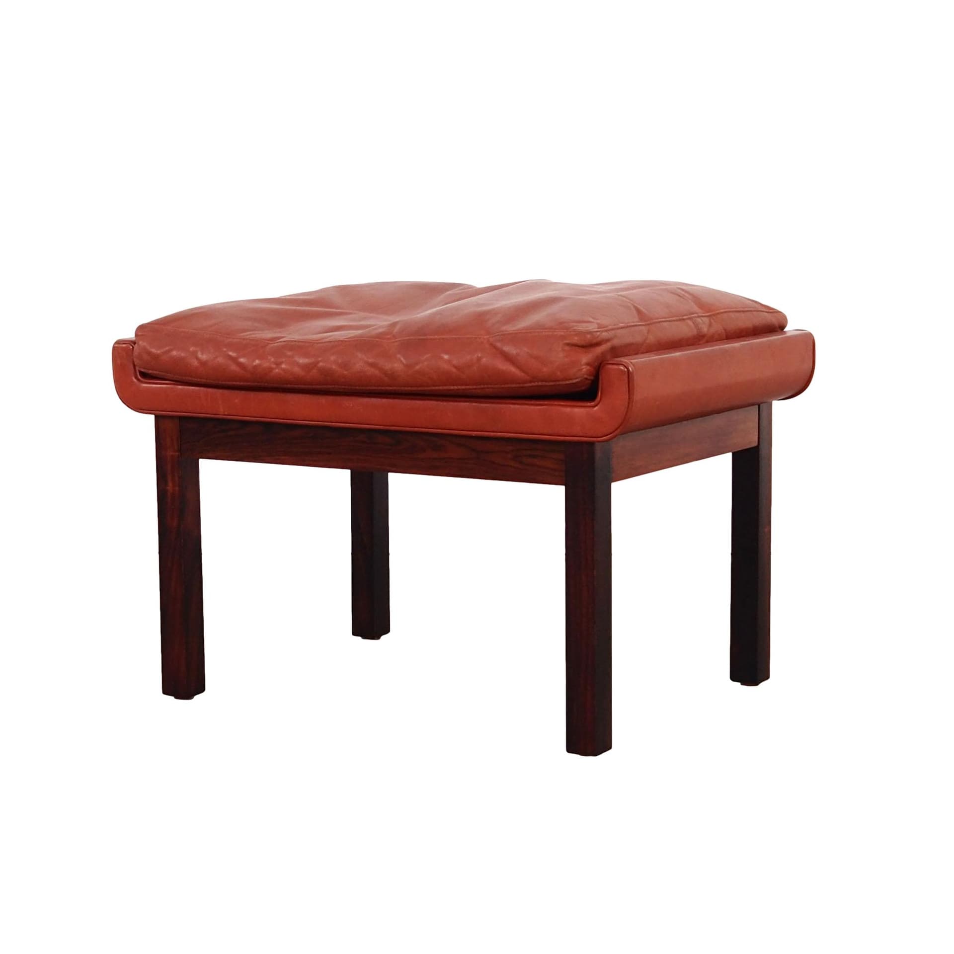 Ottoman, brick red leather, rosewood, by F. Juhl, Denmark, 1970s. - 298783