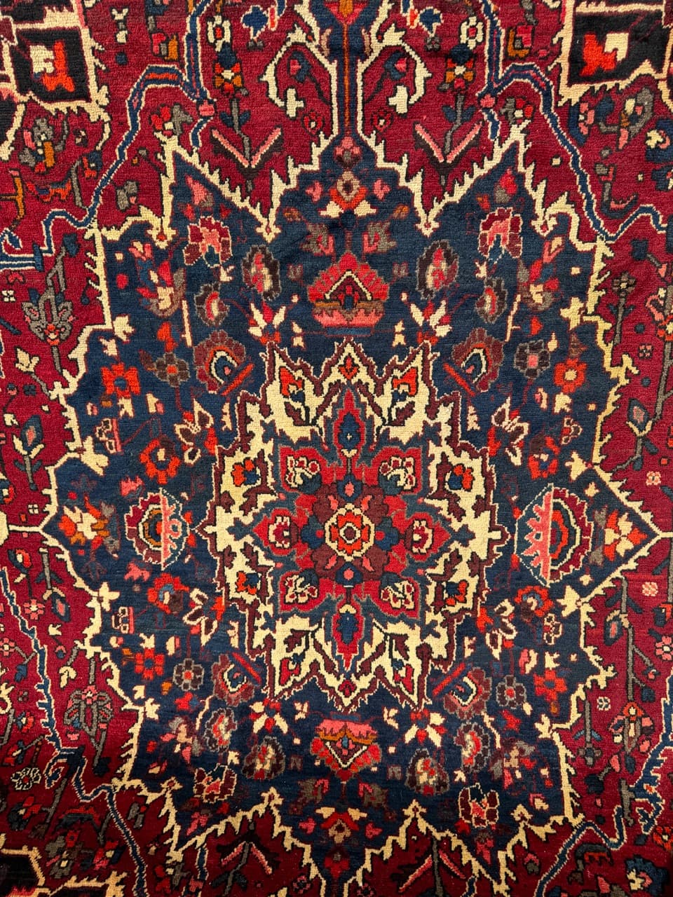 Dywan perski Bahtiari, burgundowy niebieski kość słoniowa, wełna, Iran - 298903