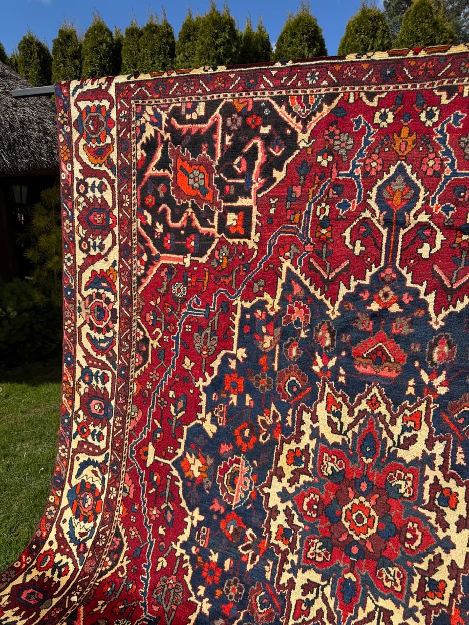 Dywan perski Bahtiari, burgundowy niebieski kość słoniowa, wełna, Iran - 298901