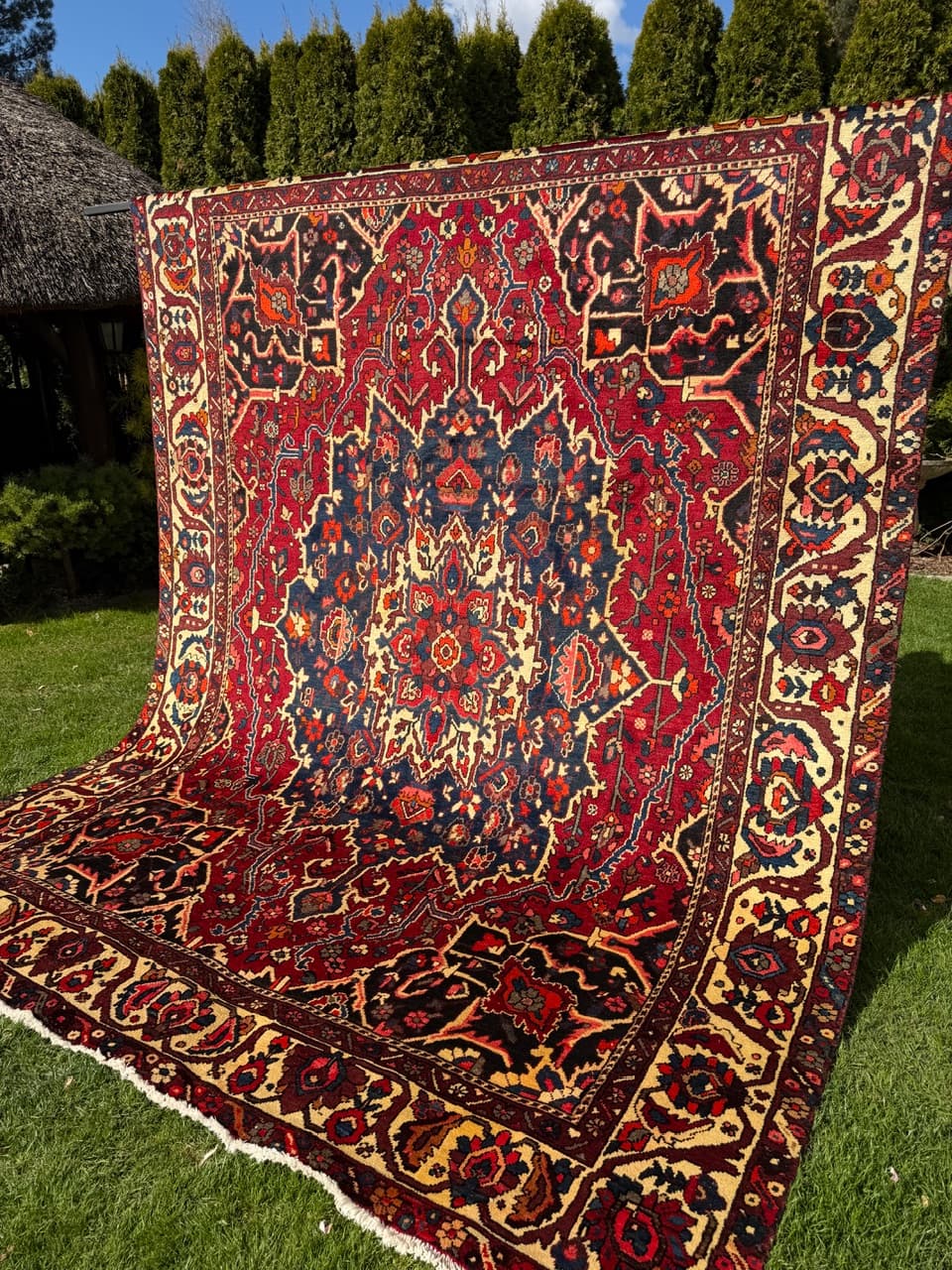 Dywan perski Bahtiari, burgundowy niebieski kość słoniowa, wełna, Iran - 298907