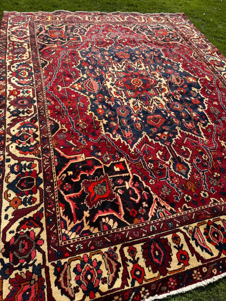 Dywan perski Bahtiari, burgundowy niebieski kość słoniowa, wełna, Iran - 298908