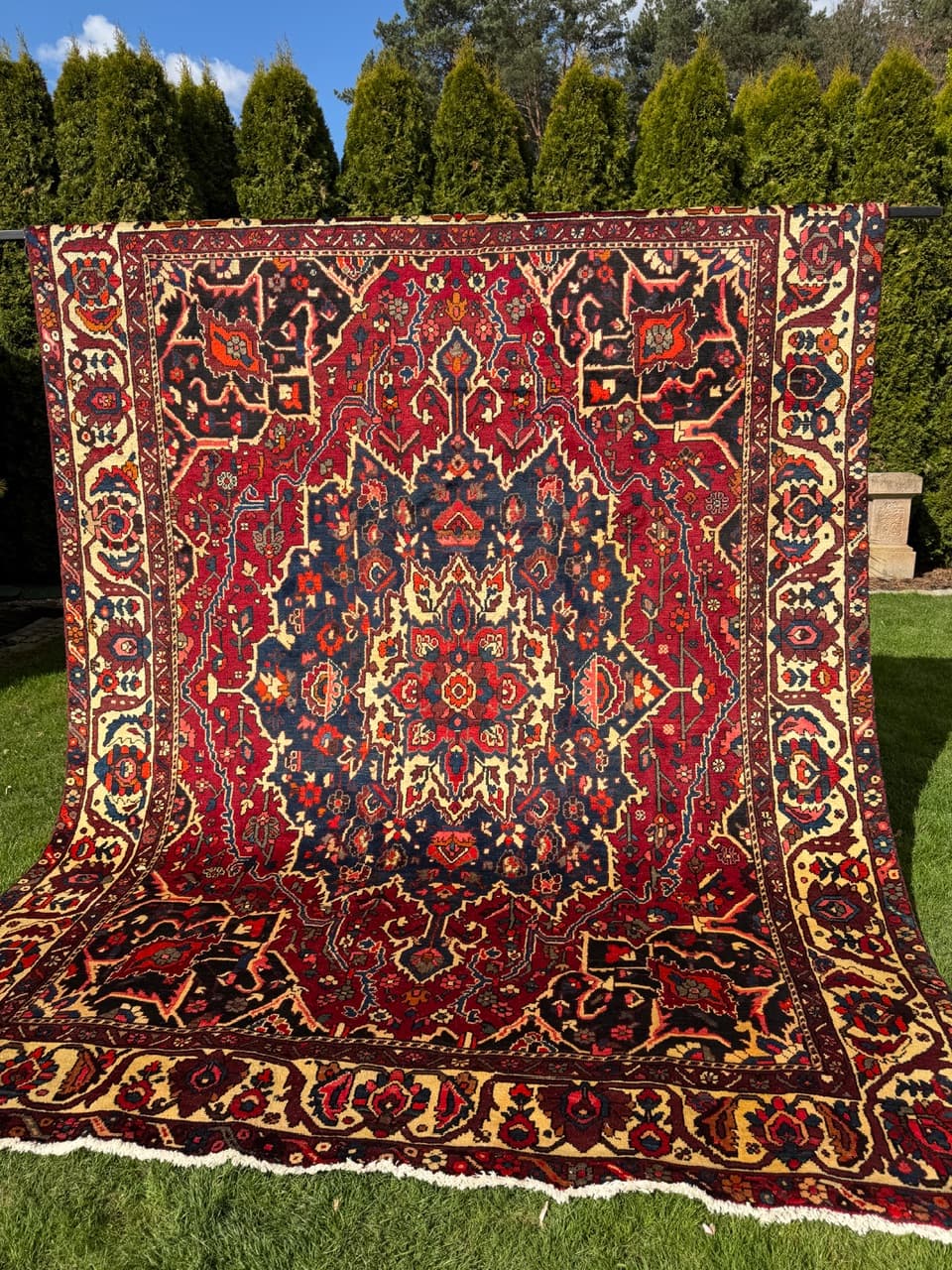 Dywan perski Bahtiari, burgundowy niebieski kość słoniowa, wełna, Iran - 298897