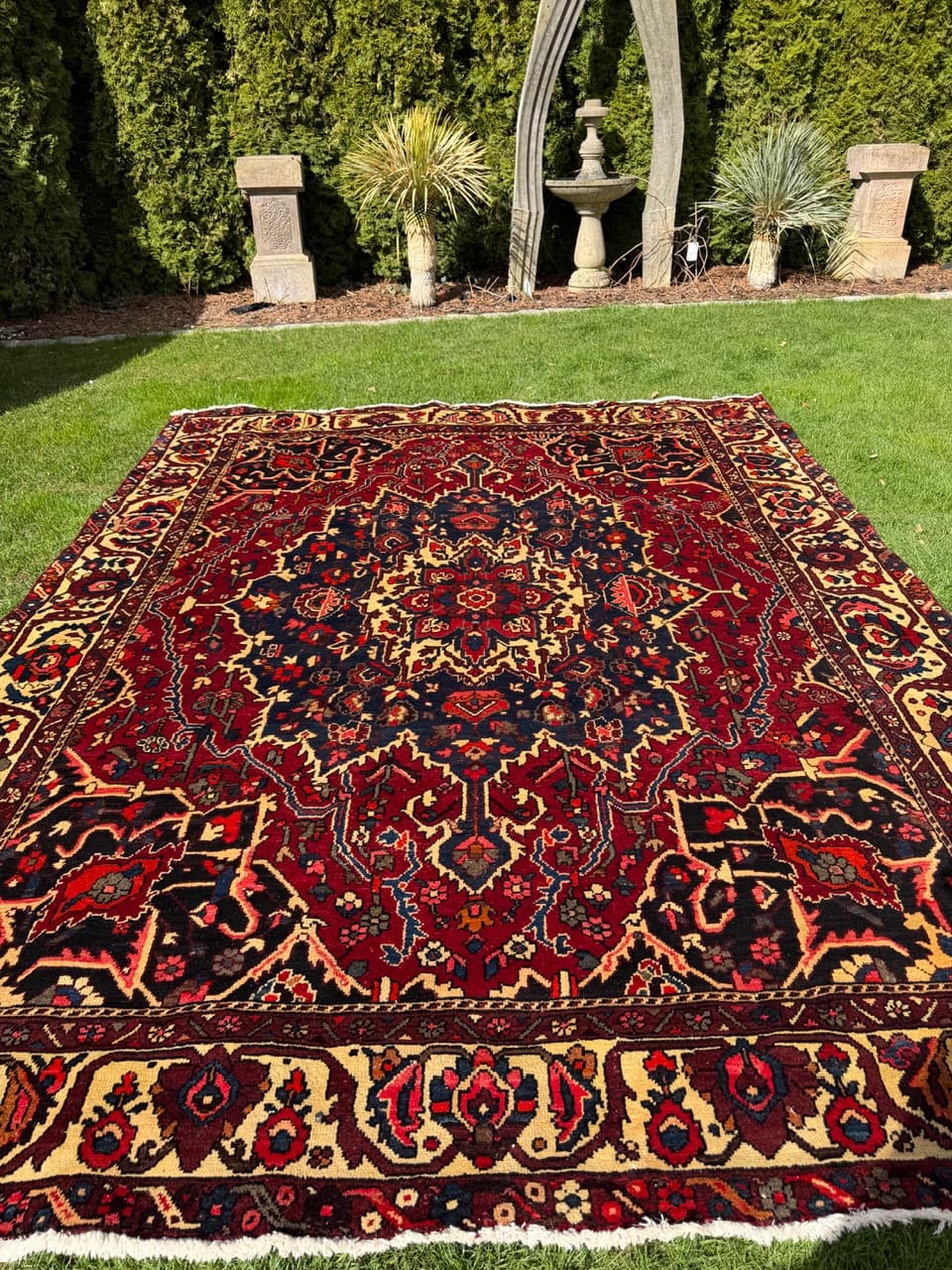 Dywan perski Bahtiari, burgundowy niebieski kość słoniowa, wełna, Iran - 298909