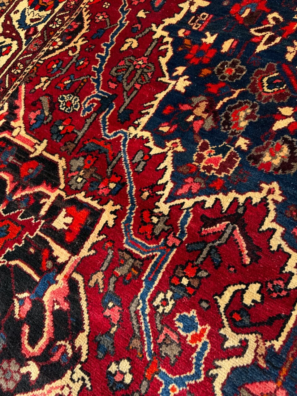 Dywan perski Bahtiari, burgundowy niebieski kość słoniowa, wełna, Iran - 298910