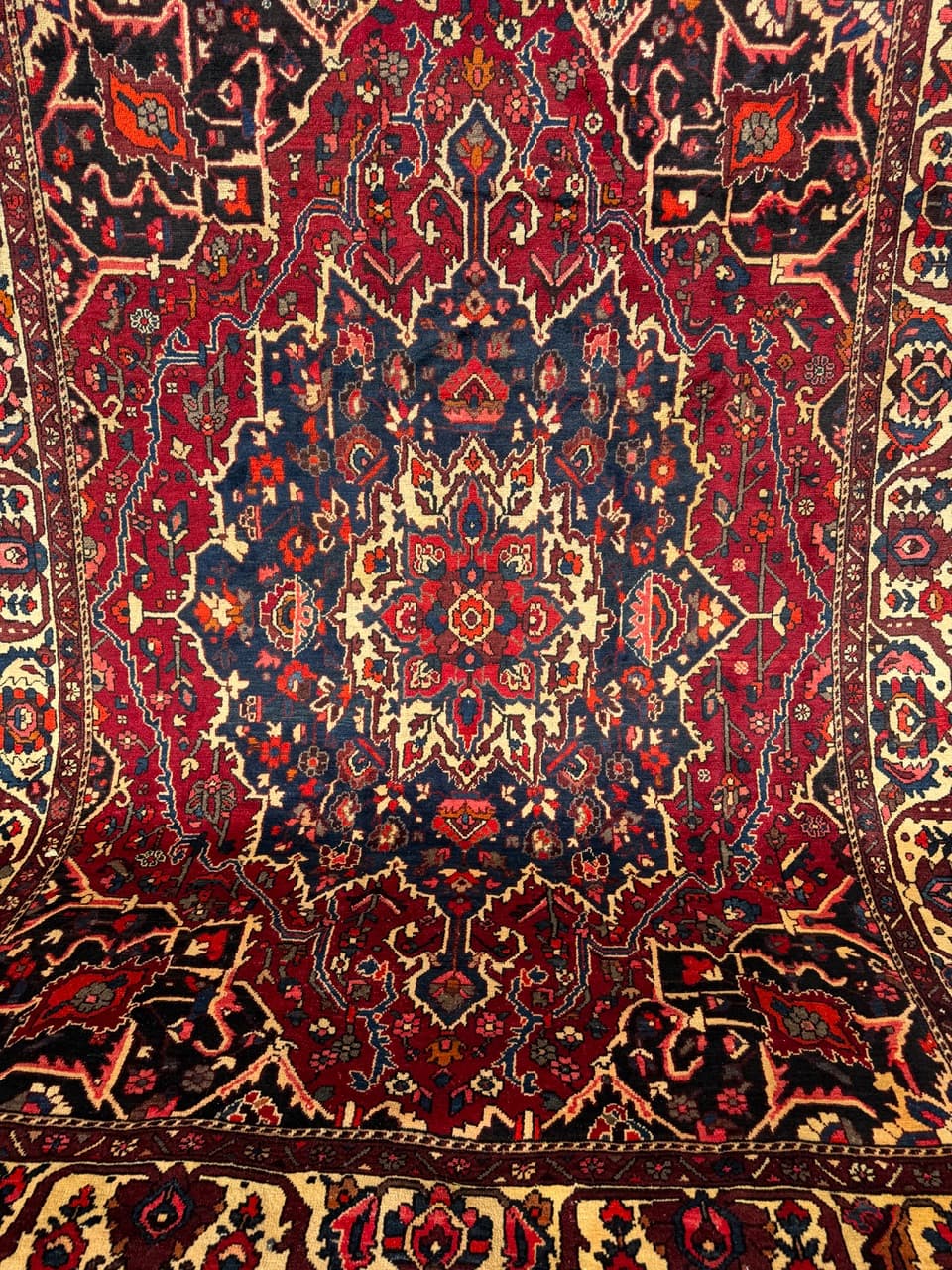 Dywan perski Bahtiari, burgundowy niebieski kość słoniowa, wełna, Iran - 298906