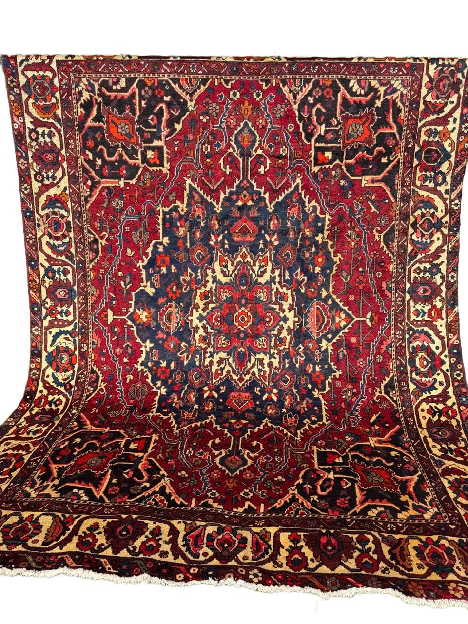 Dywan perski Bahtiari, burgundowy niebieski kość słoniowa, wełna, Iran