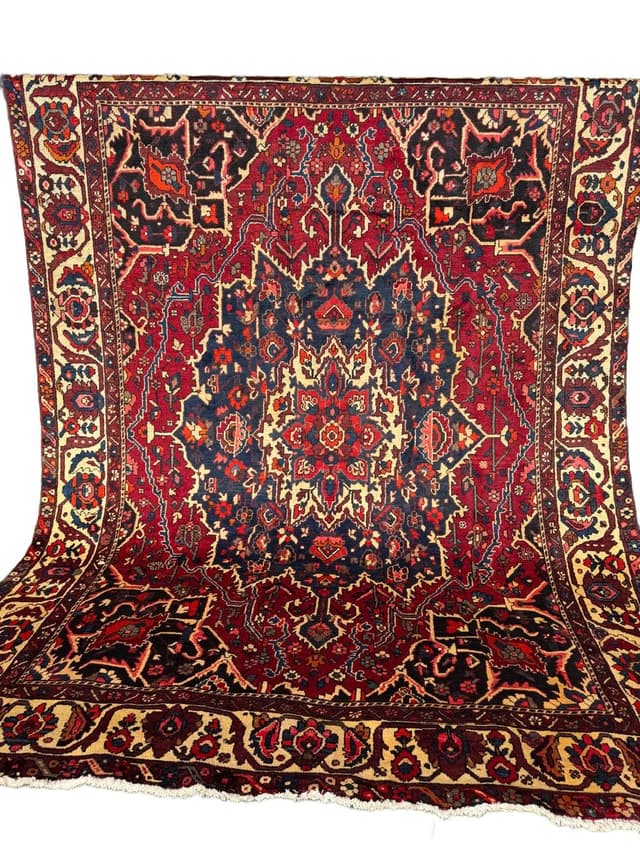 Dywan perski Bahtiari, burgundowy niebieski kość słoniowa, wełna, Iran - WYMIARY