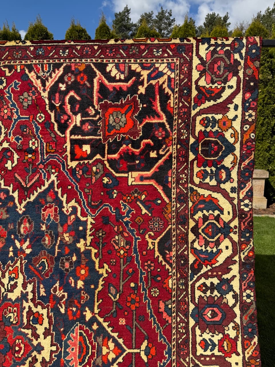 Dywan perski Bahtiari, burgundowy niebieski kość słoniowa, wełna, Iran - 298900