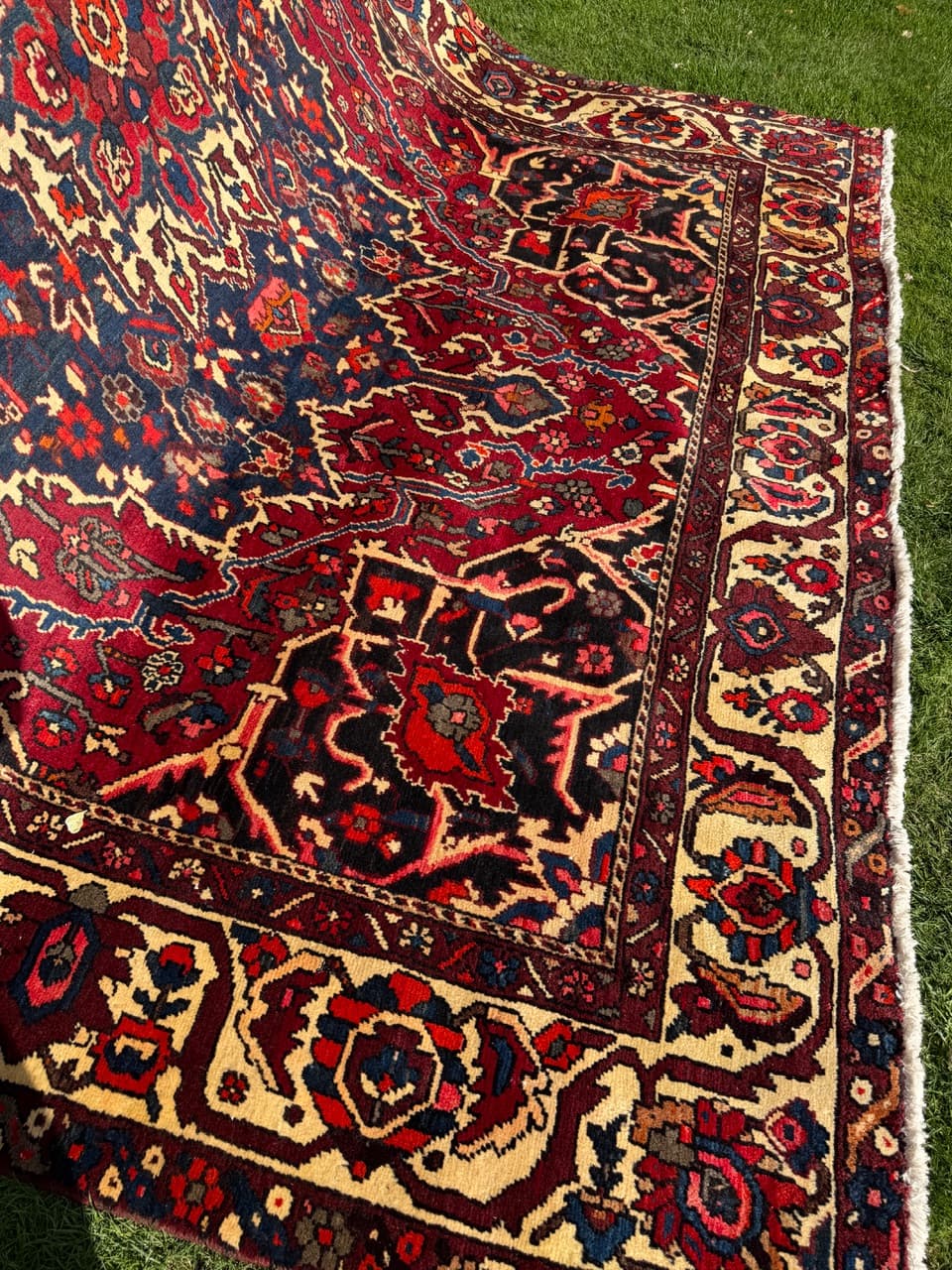 Dywan perski Bahtiari, burgundowy niebieski kość słoniowa, wełna, Iran - 298902