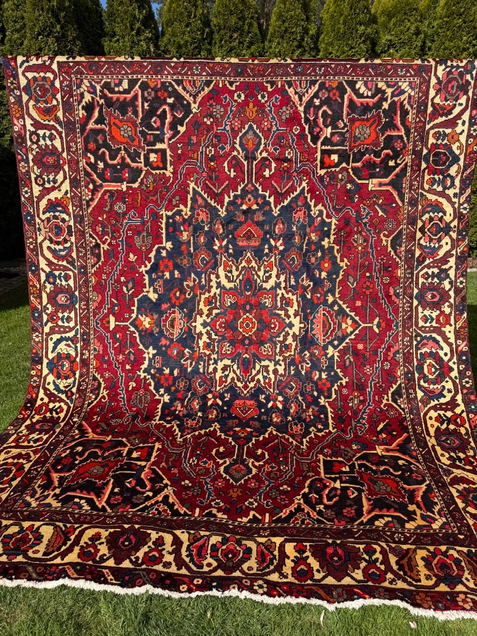 Dywan perski Bahtiari, burgundowy niebieski kość słoniowa, wełna, Iran - 298904