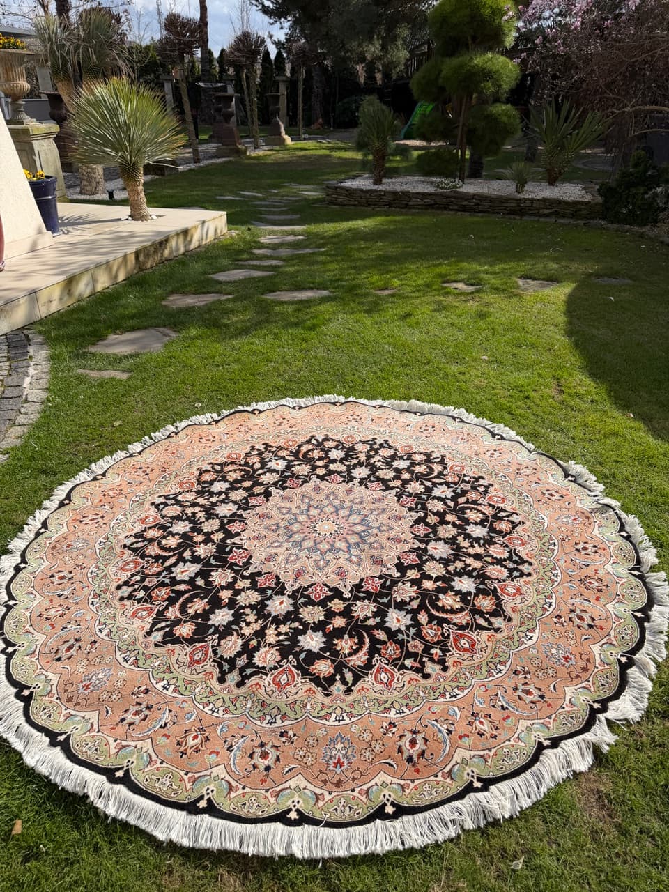 Dywan okrągły Tabriz 205x205 cm, czarny, wełna kaszmirowa jedwab, Iran - 298914