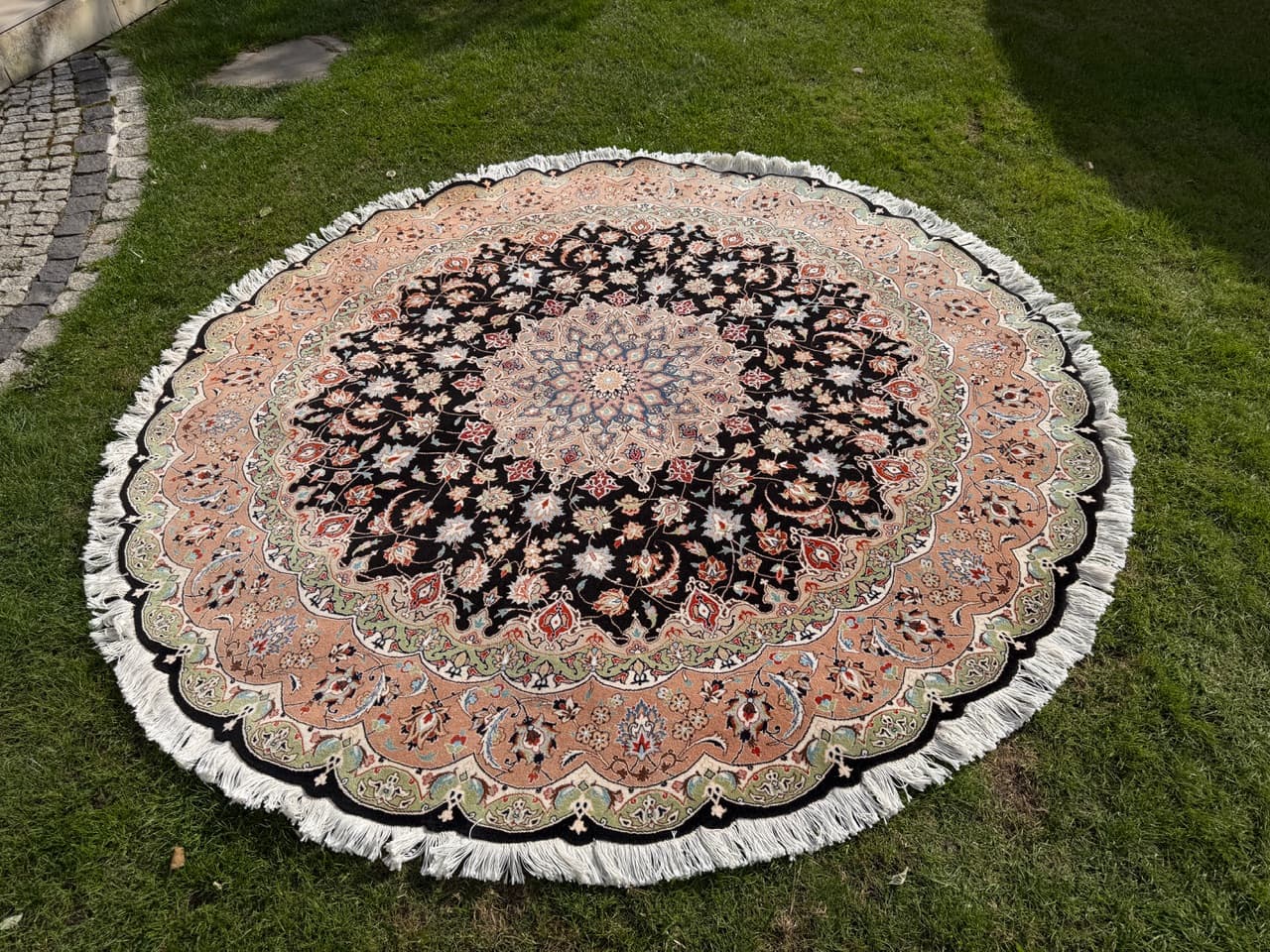 Dywan okrągły Tabriz 205x205 cm, czarny, wełna kaszmirowa jedwab, Iran - 298920