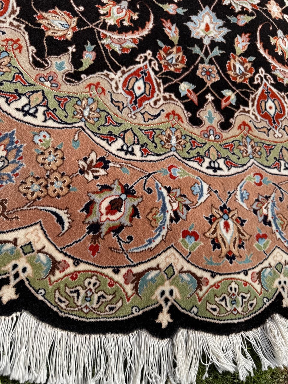 Dywan okrągły Tabriz 205x205 cm, czarny, wełna kaszmirowa jedwab, Iran - 298922