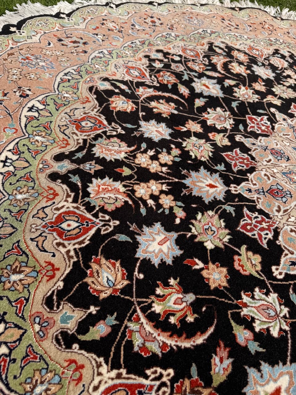 Dywan okrągły Tabriz 205x205 cm, czarny, wełna kaszmirowa jedwab, Iran - 298917