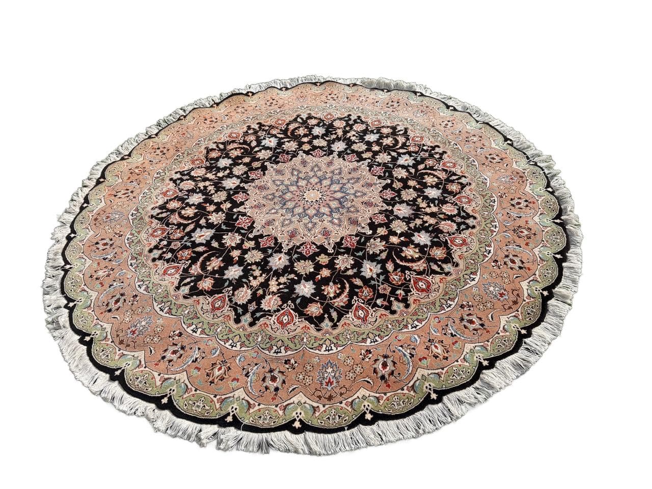 Dywan okrągły Tabriz 205x205 cm, czarny, wełna kaszmirowa jedwab, Iran