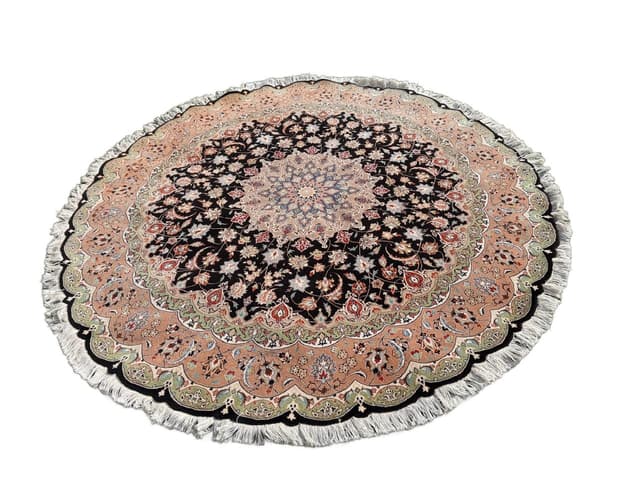 Dywan okrągły Tabriz 205x205 cm, czarny, wełna kaszmirowa jedwab, Iran - WYMIARY