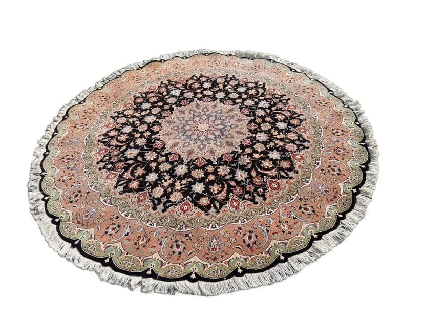 Dywan okrągły Tabriz 205x205 cm, czarny, wełna kaszmirowa jedwab, Iran