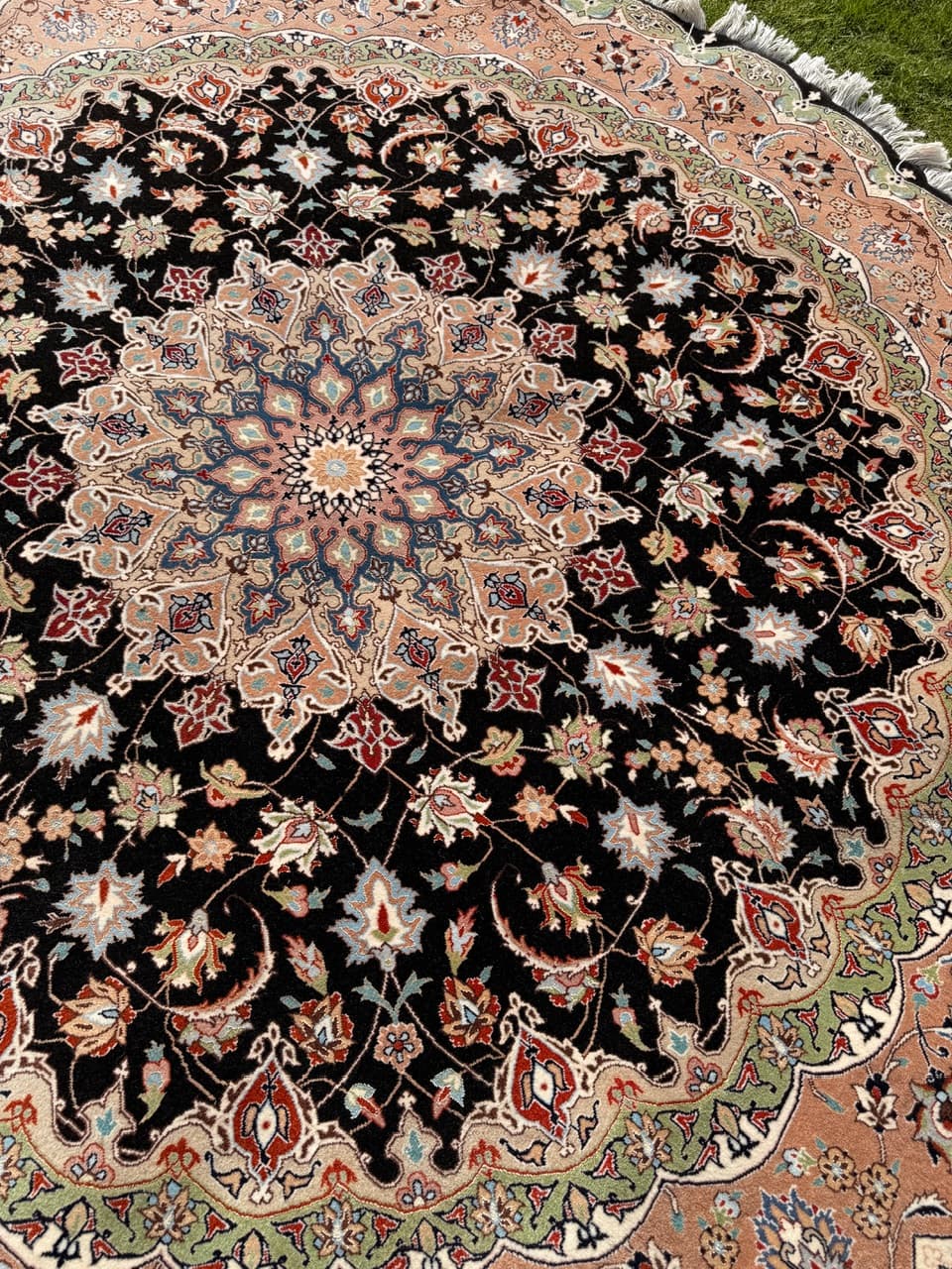 Dywan okrągły Tabriz 205x205 cm, czarny, wełna kaszmirowa jedwab, Iran - 298913
