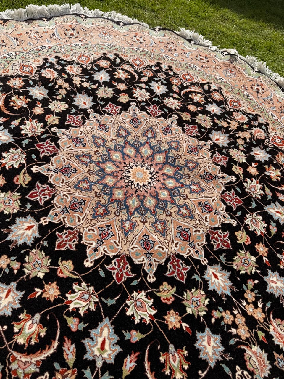 Dywan okrągły Tabriz 205x205 cm, czarny, wełna kaszmirowa jedwab, Iran - 298912