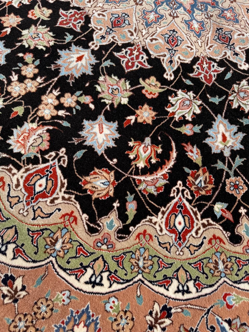 Dywan okrągły Tabriz 205x205 cm, czarny, wełna kaszmirowa jedwab, Iran - 298923