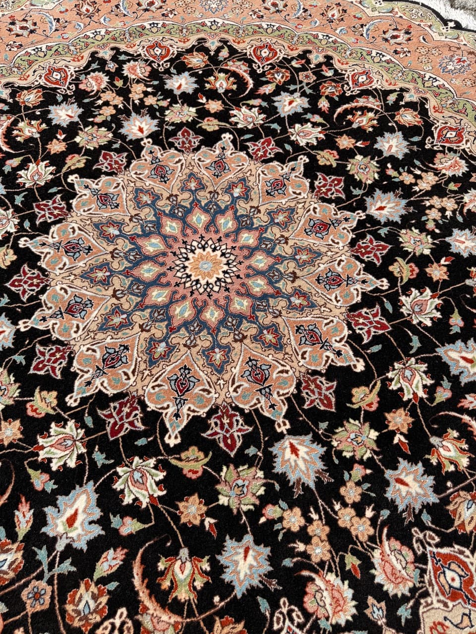 Dywan okrągły Tabriz 205x205 cm, czarny, wełna kaszmirowa jedwab, Iran - 298925