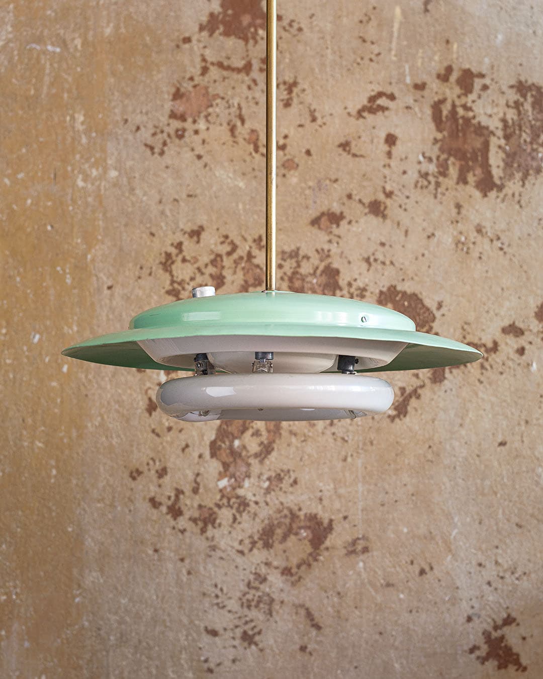 Ceiling lamp Space Age, green, metal, brass, Italy, 1960s. - 298997