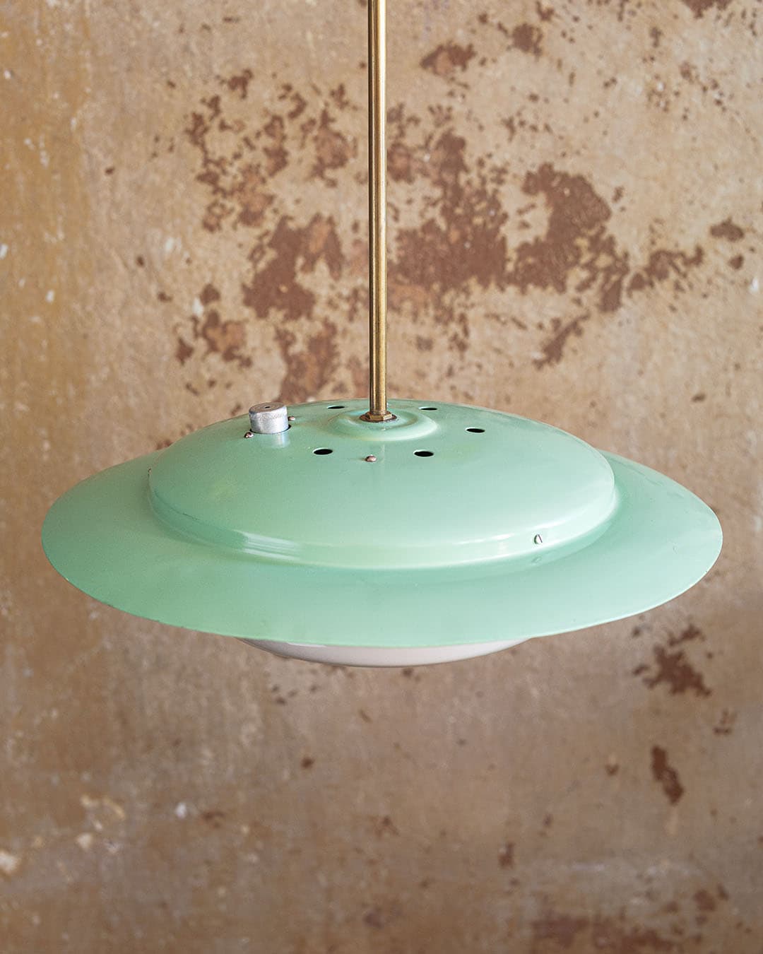 Ceiling lamp Space Age, green, metal, brass, Italy, 1960s. - 298998
