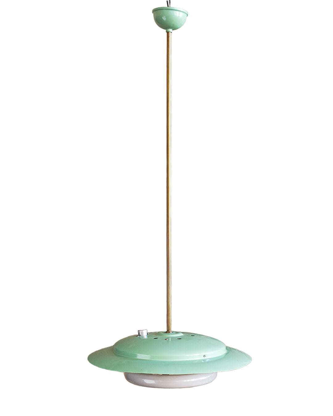 Ceiling lamp Space Age, green, metal, brass, Italy, 1960s.